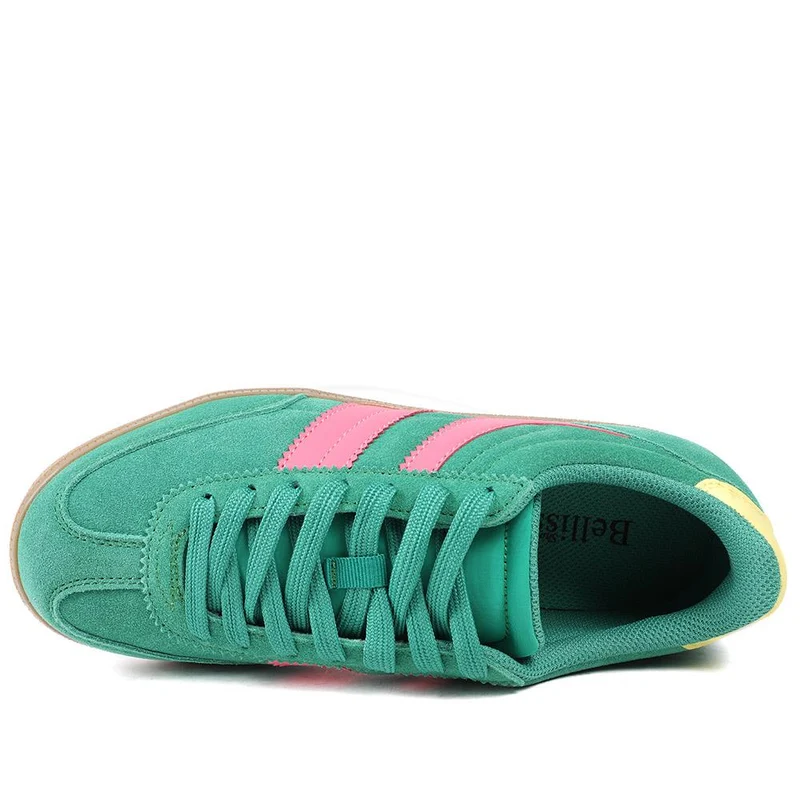 Bellissimo Leather Striped Lace Up Trainers - BELDINGX43005 / 329 348 - Green-Pink
