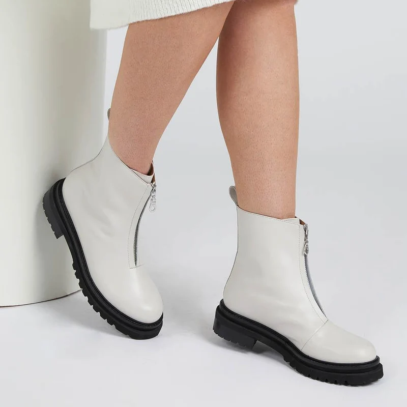 Lanie Zip Up Chunky Boots - LANIE / 322 352 - White