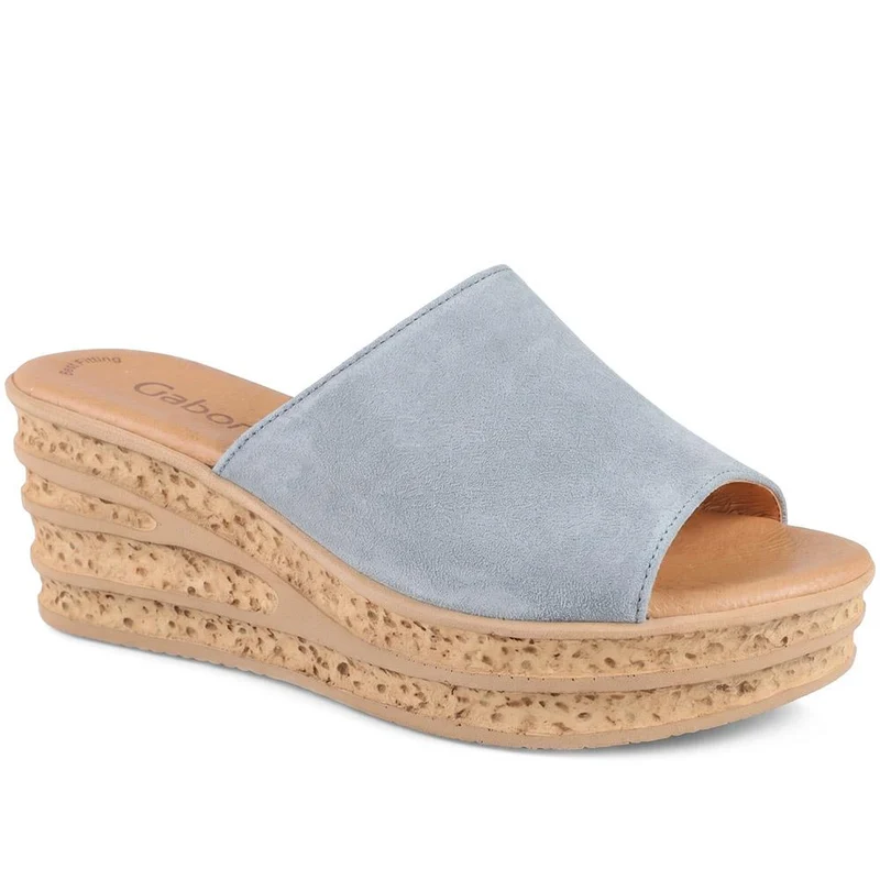 Gabor Leather Wedge Heel Mule Sandals - GABC44508 / 330 263 - Pale Blue
