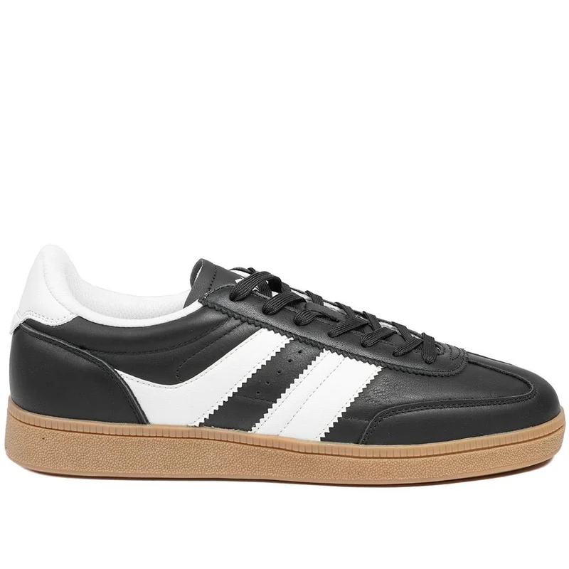 Casual Leather Lace Up Trainers - DINGX43002 / 329 045 - Black-White