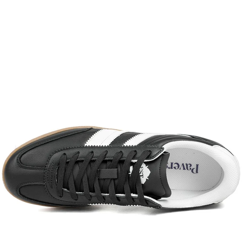 Casual Leather Lace Up Trainers - DINGX43002 / 329 045 - Black-White