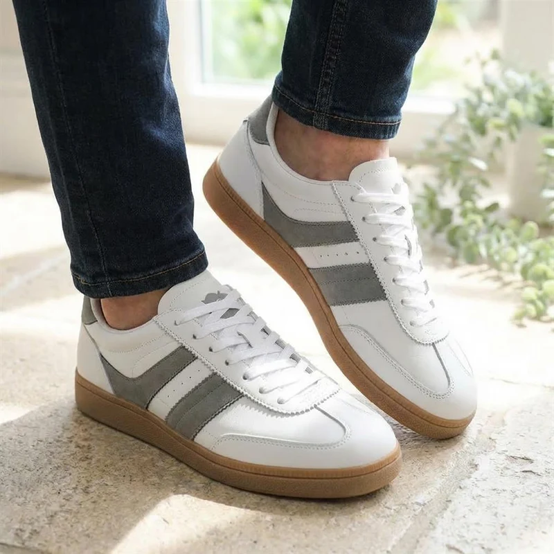 Casual Leather Lace Up Trainers - DINGX43002 / 329 045 - White-Grey