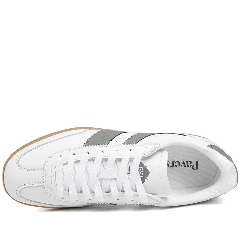 Casual Leather Lace Up Trainers - DINGX43002 / 329 045 - White-Grey