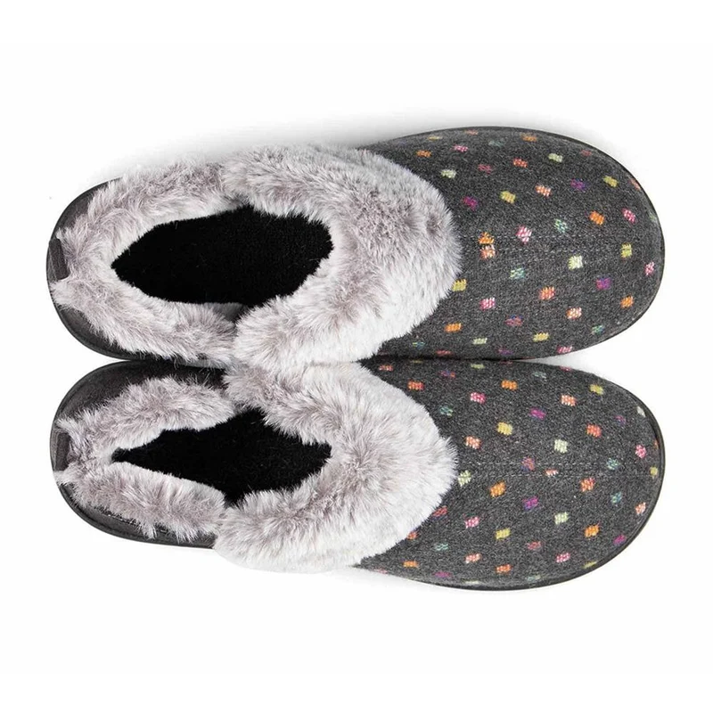 Padders Ladies Slippers 2E Side Stitched Washable - DORA - Dora / null - CHARCOAL WOVEN SPOT