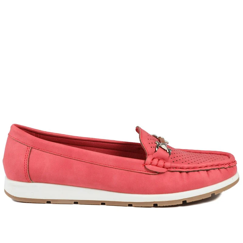 Breathable Buckle Detailed Moccasins - BAIZH41039 / 327 317 - Red