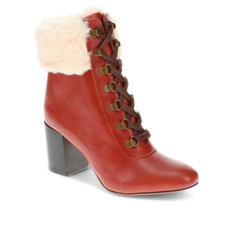 Kelsie Fur-Cuffed Ankle Boots - KELSIE / 325 853 - Tan