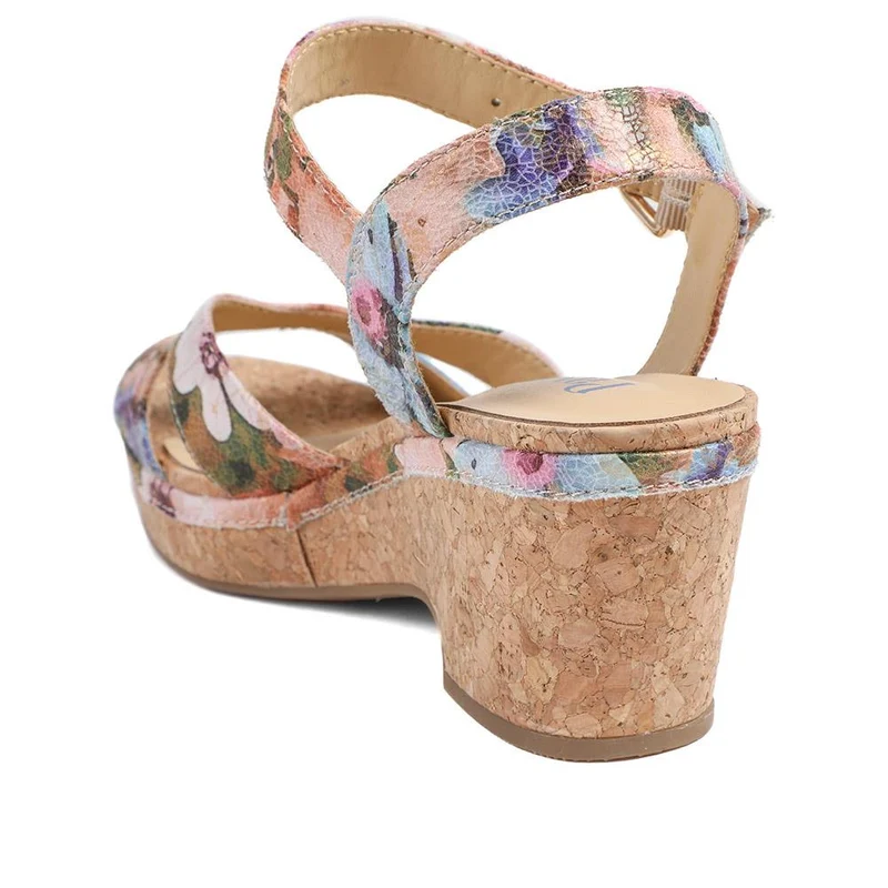 Patterned Cork Wedge Platform Sandals - WBINS43096 / 329 374 - Floral