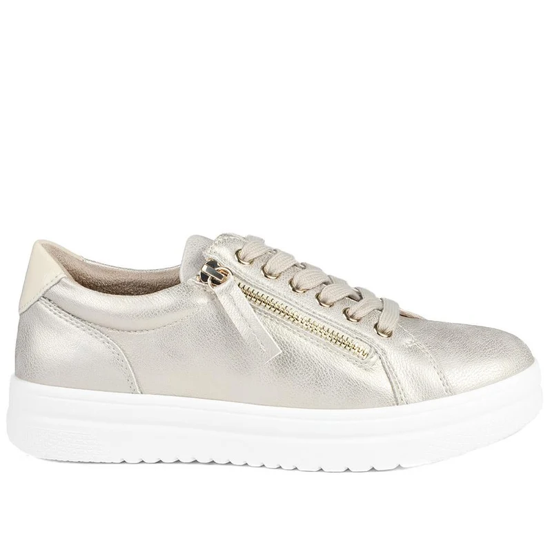 Wide Fit Zip & Lace Platform Trainers - WBINS43003 / 328 884 - Soft Gold