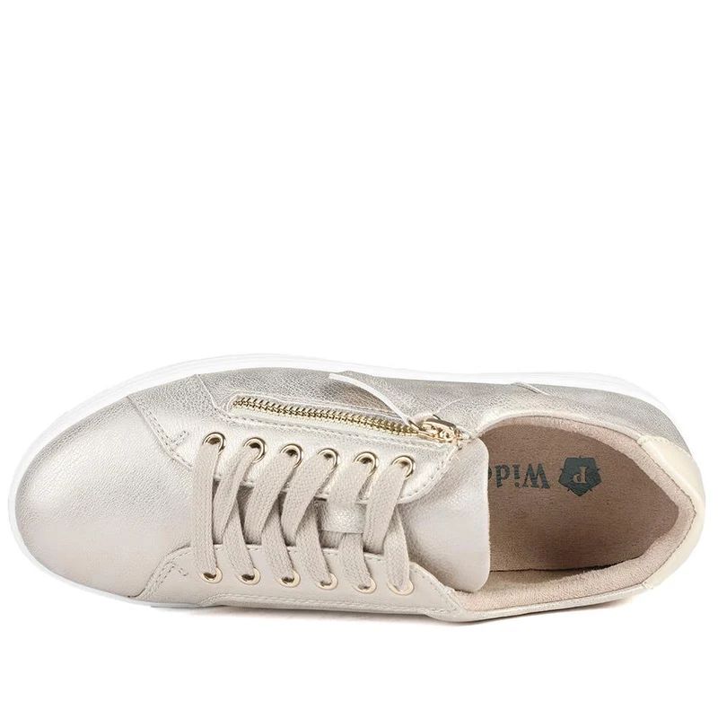 Wide Fit Zip & Lace Platform Trainers - WBINS43003 / 328 884 - Soft Gold