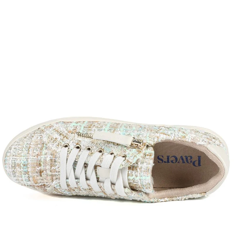 Knitted Zip & Lace Fasten Trainers - WBINS43002 / 328 883 - Beige Multi