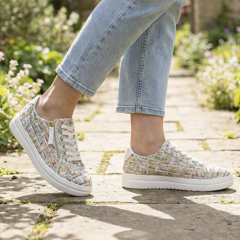 Wide Fit Fabric Zip & Lace Trainers - WBINS43027 / 328 885 - Multi