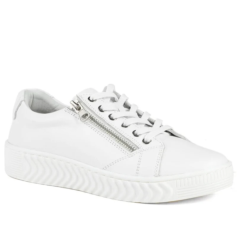 Wide Fit Leather Breathable Platform Trainers - BRK43000 / 328 558 - White