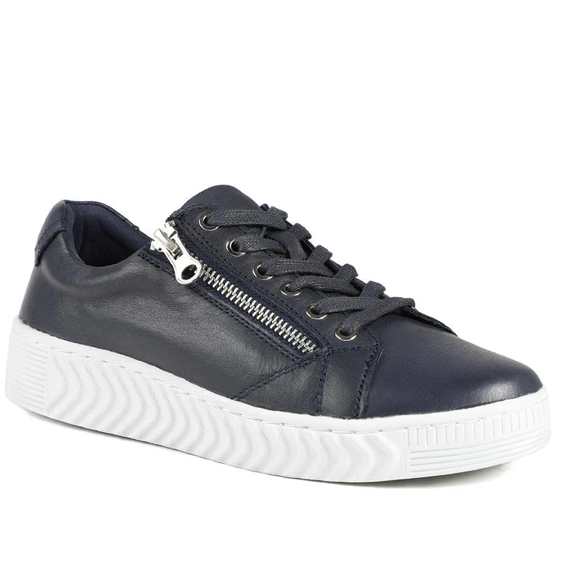 Wide Fit Leather Breathable Platform Trainers - BRK43000 / 328 558 - Navy