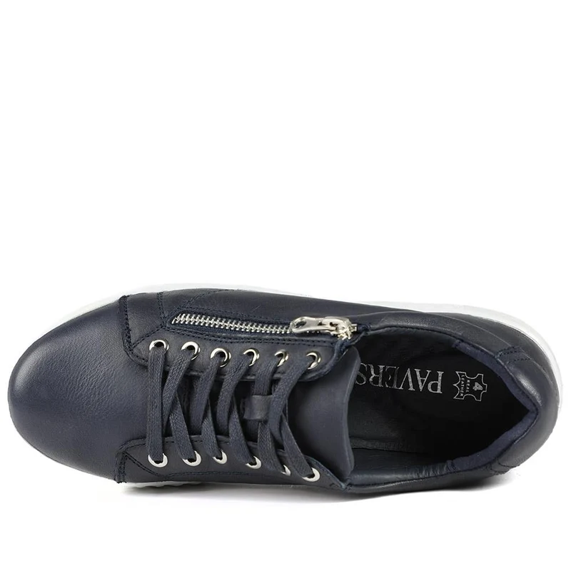 Wide Fit Leather Breathable Platform Trainers - BRK43000 / 328 558 - Navy