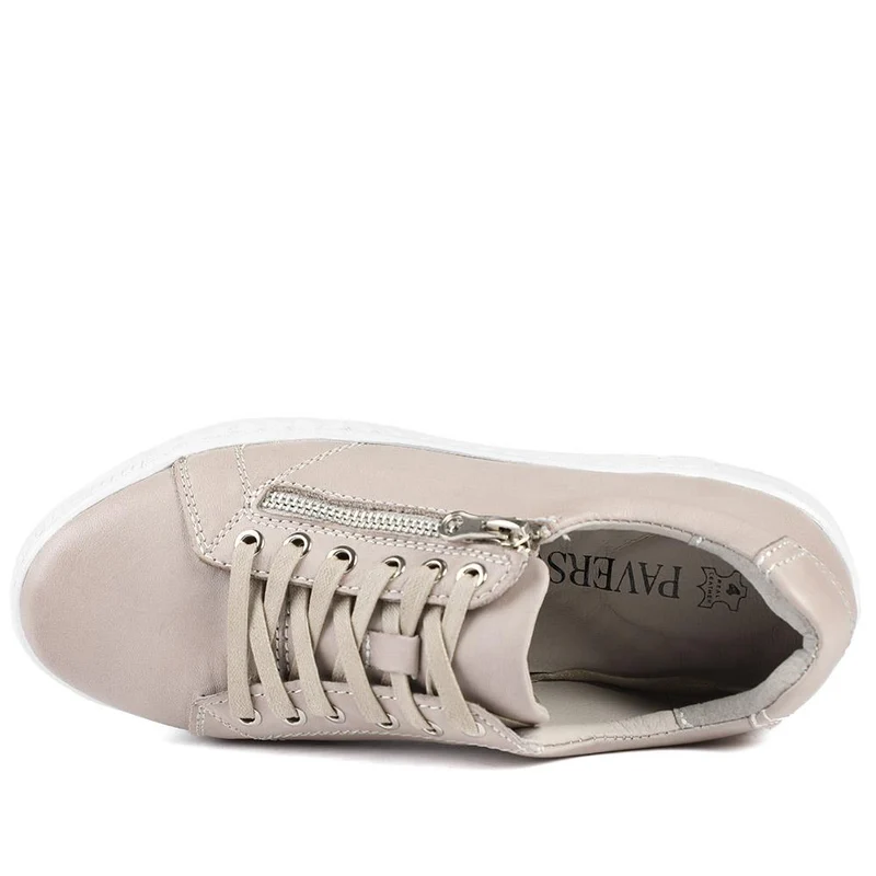 Wide Fit Leather Breathable Platform Trainers - BRK43000 / 328 558 - Stone