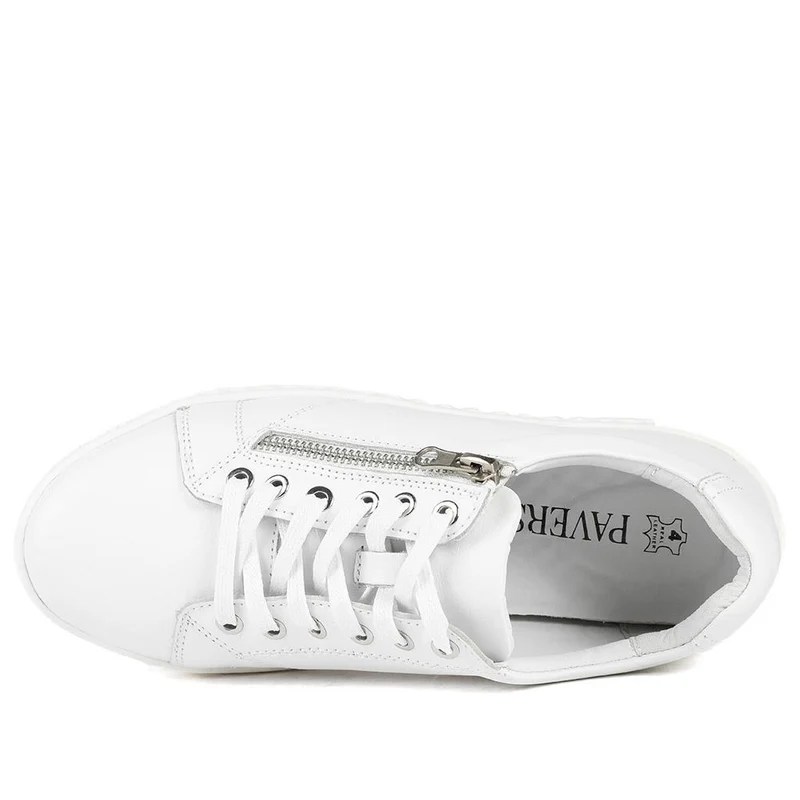 Wide Fit Leather Breathable Platform Trainers - BRK43000 / 328 558 - White