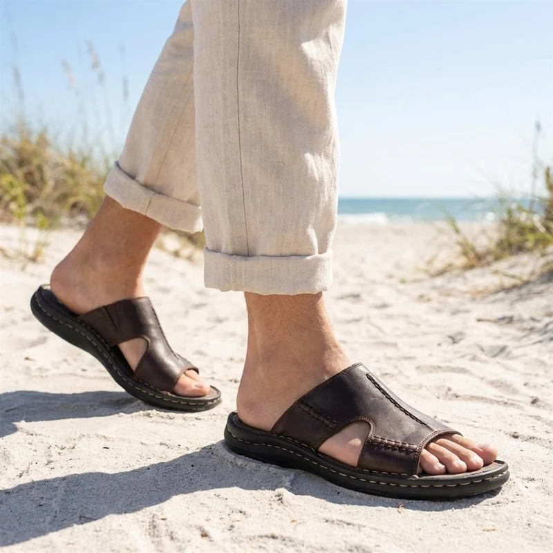 Slip On Leather Mule Sandals - AATRA43004 / 328 930 - Dark Brown