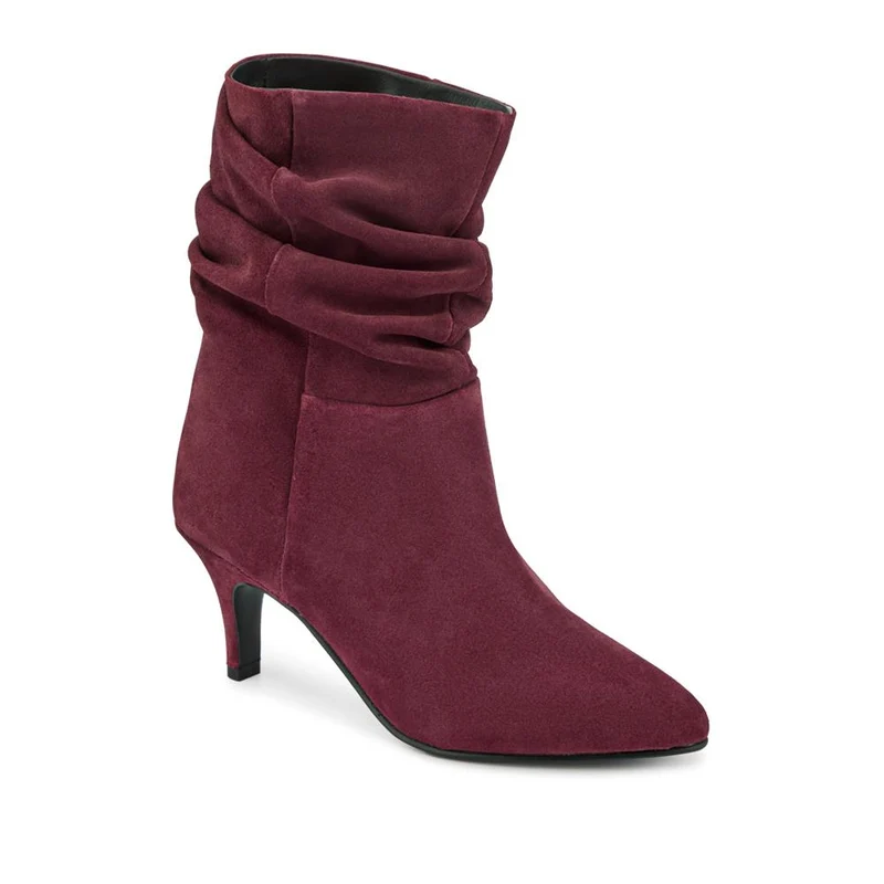 Kathryn Slouch Leather Ankle Boots - KATHRYN / 328 085 - Burgundy