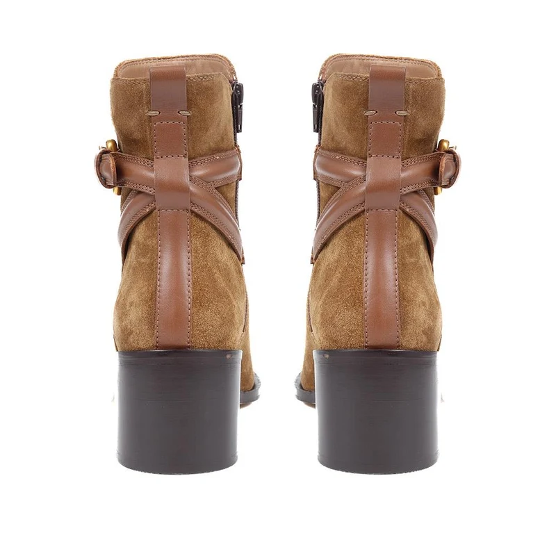 Lisabet Leather Buckle Strap Ankle Boots - LISABET / 324 249 - Tobacco