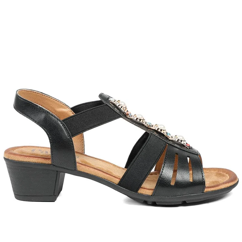 Wide Fit Jewelled Cuban Heel Sandals - WOIL43024 / 329 143 - Black