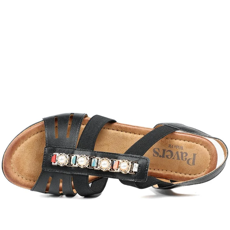 Wide Fit Jewelled Cuban Heel Sandals - WOIL43024 / 329 143 - Black