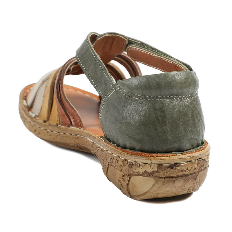 Loretta Leather Touch Fasten Sandals - HAK43000 / 329 237 - Khaki Multi