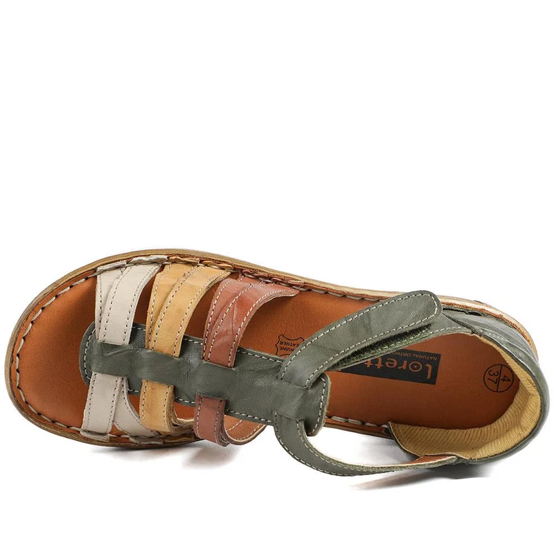 Loretta Leather Touch Fasten Sandals - HAK43000 / 329 237 - Khaki Multi