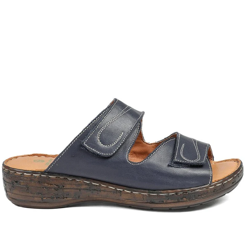 Wide Fit Leather Adjustable Fastening Sandals - LUCK43010 / 329 155 - Navy