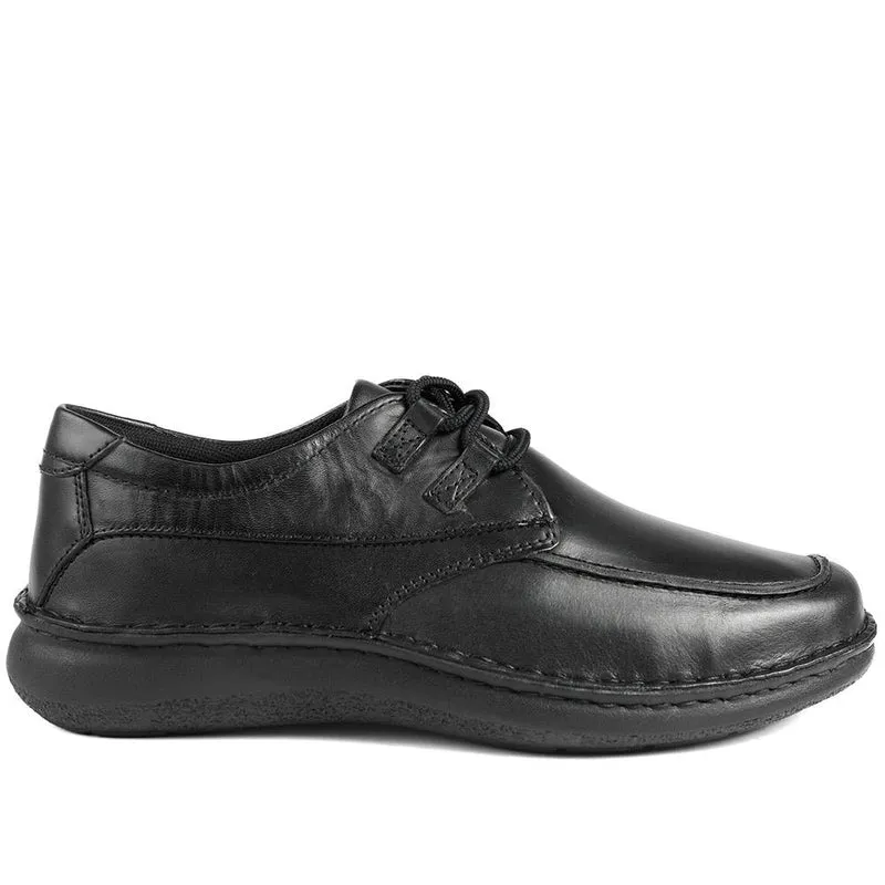 Wide Fit Leather Casual Lace Up Shoes - PARK42059 / 328 430 - Black