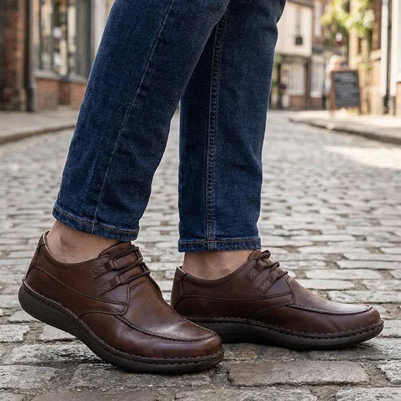 Wide Fit Leather Casual Lace Up Shoes - PARK42059 / 328 430 - Dark Brown