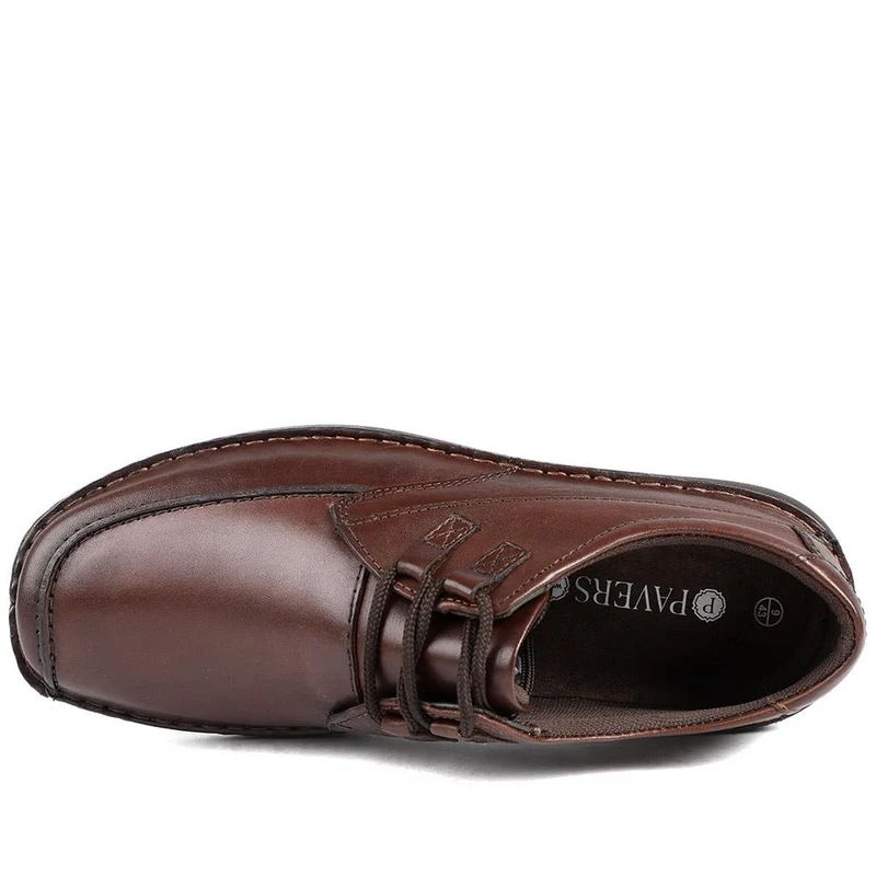 Wide Fit Leather Casual Lace Up Shoes - PARK42059 / 328 430 - Dark Brown