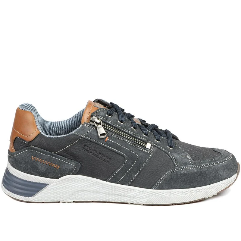 Leather Wide-Fit Lace-Up Trainers - PARK41046 / 327 261 - Navy