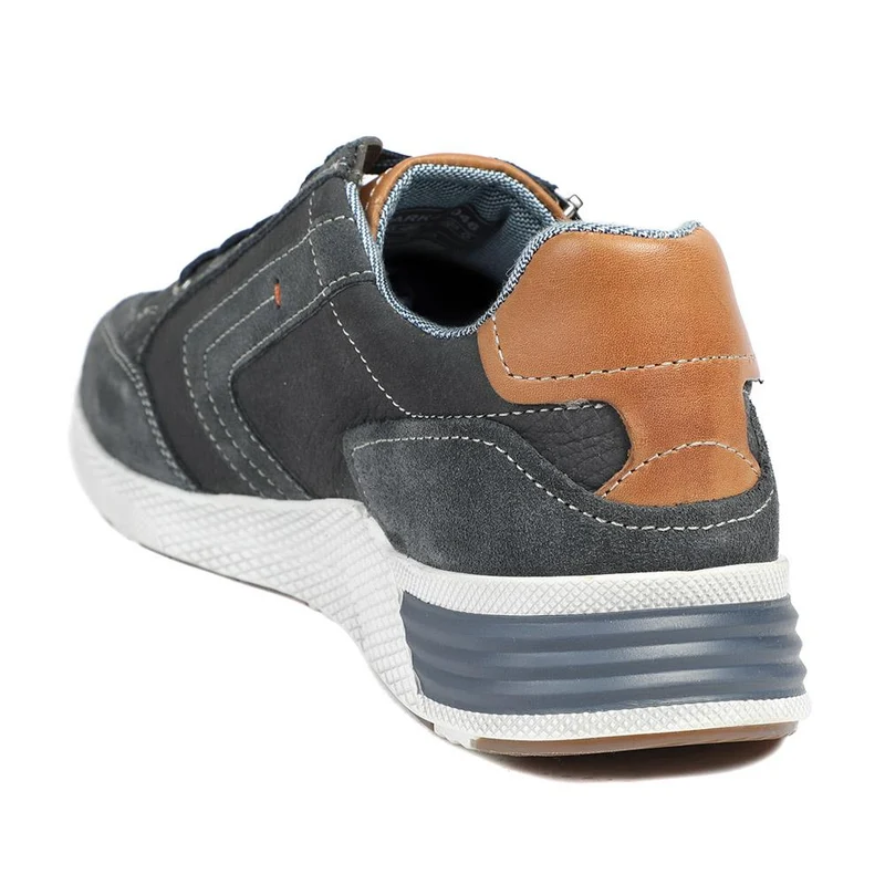 Leather Wide-Fit Lace-Up Trainers - PARK41046 / 327 261 - Navy