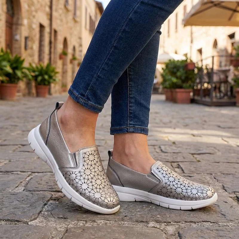 Wide Fit Leather Slip-On Shoes - BRK41034 / 327 021 - Pewter
