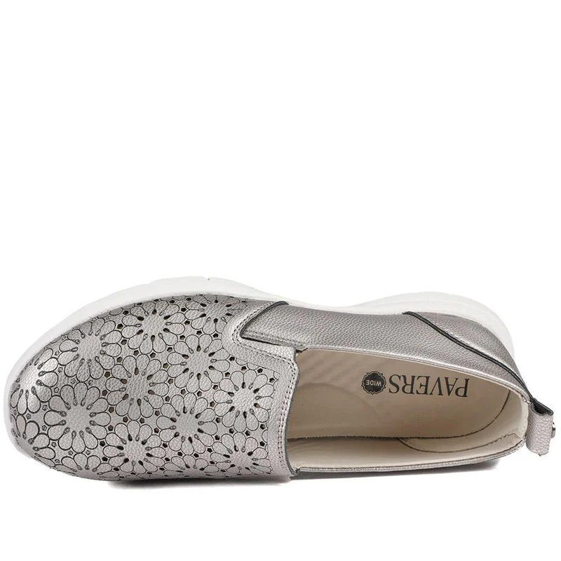 Wide Fit Leather Slip-On Shoes - BRK41034 / 327 021 - Pewter