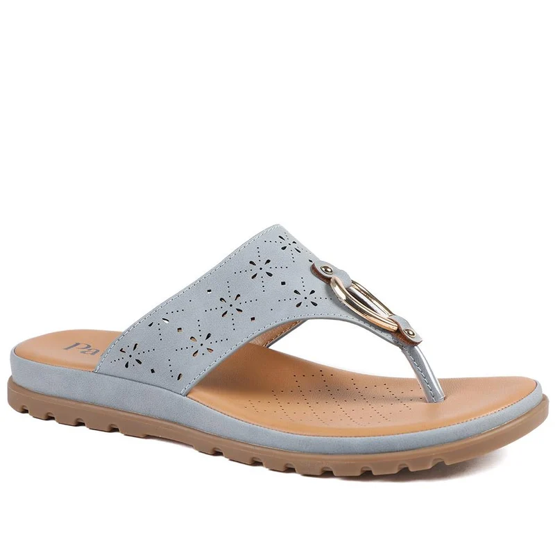 Laser Cut Toe Post Sandals - BAIZH41055 / 327 225 - Light Blue