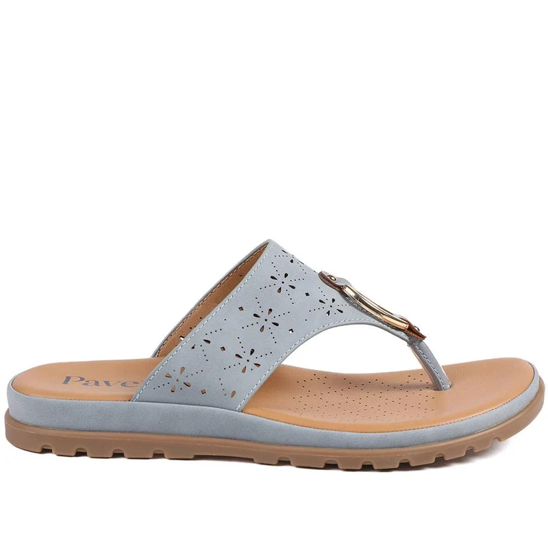 Laser Cut Toe Post Sandals - BAIZH41055 / 327 225 - Light Blue