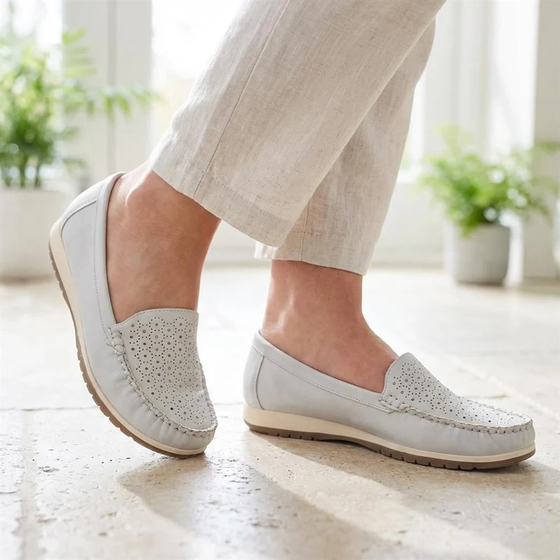 Wide Fit Patterned Moccasins - SANYI43008 / 329 330 - Light Grey