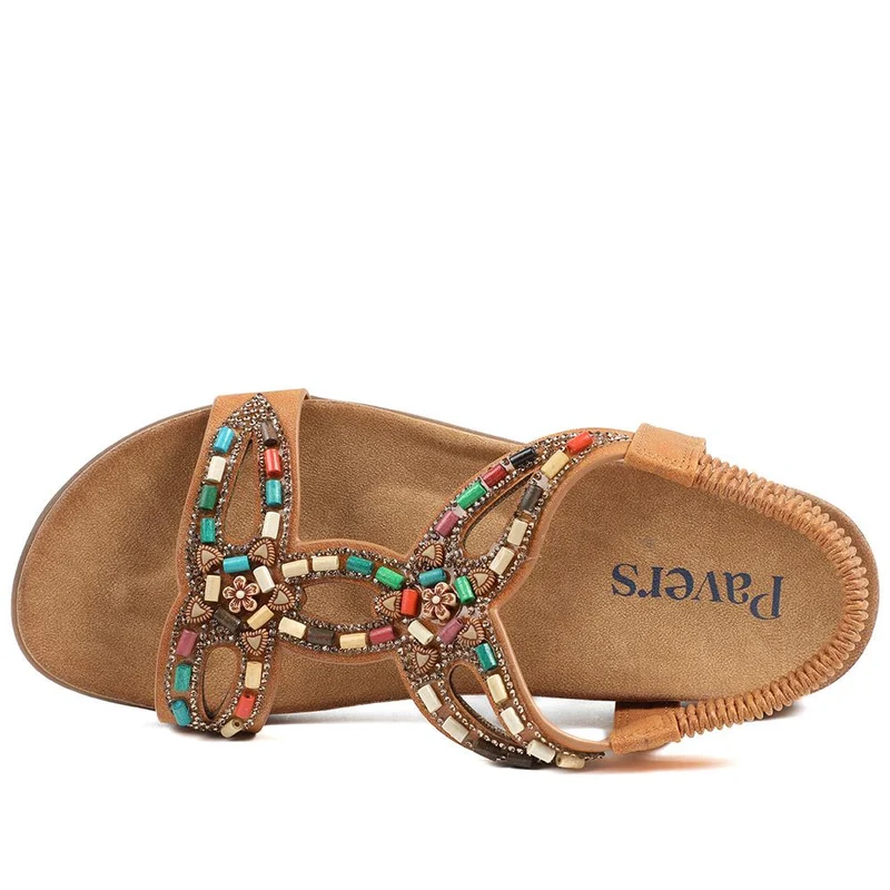 Elasticated Embellished Slingback Sandals - BAIZH43002 / 328 880 - Tan