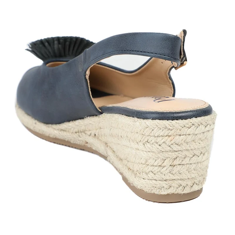 Flower Detail Peep Toe Wedge Sandals - BAIZH43040 / 329 259 - Navy
