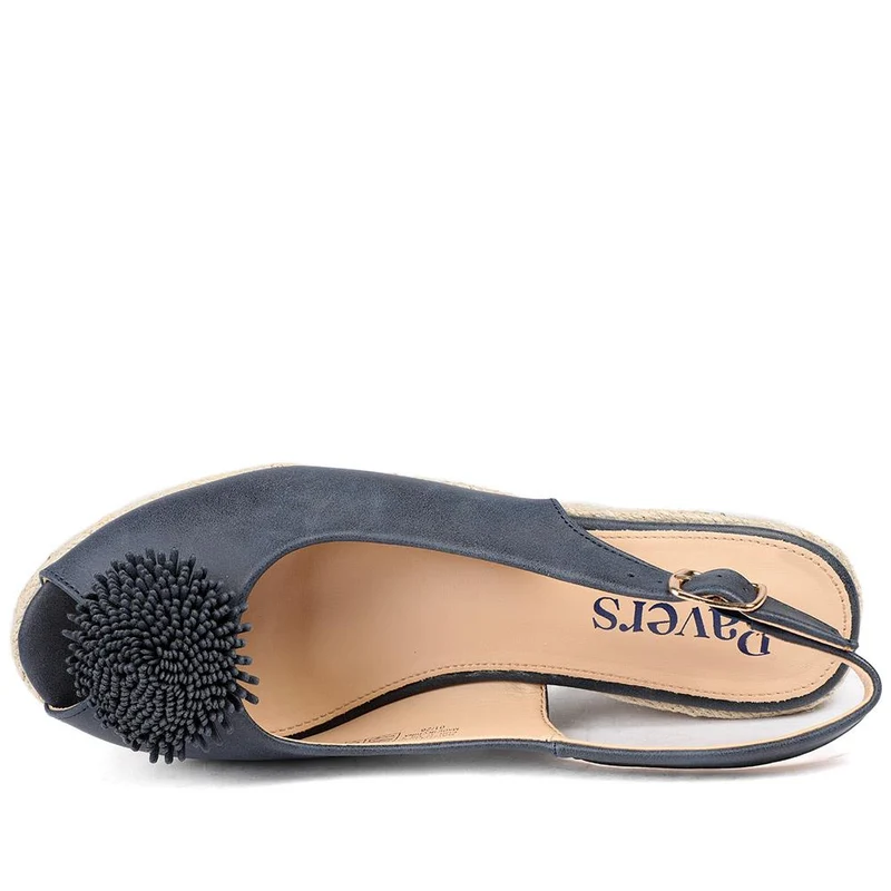 Flower Detail Peep Toe Wedge Sandals - BAIZH43040 / 329 259 - Navy