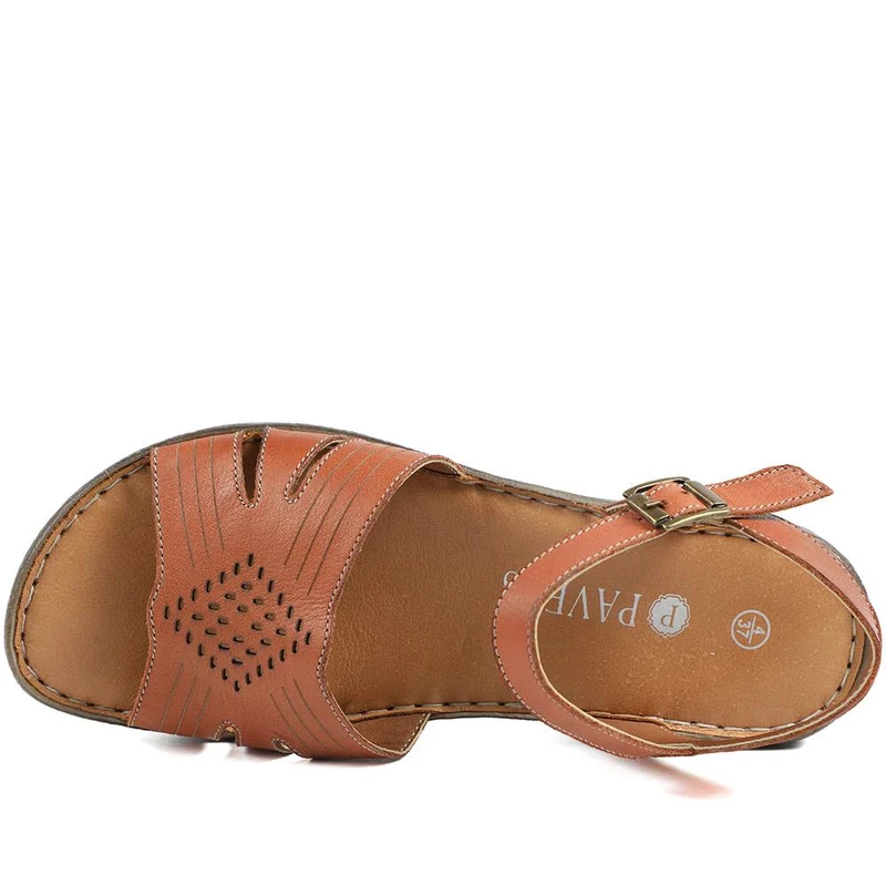 Leather Buckle Fasten Casual Sandals - LUCK43005 / 329 417 - Tan
