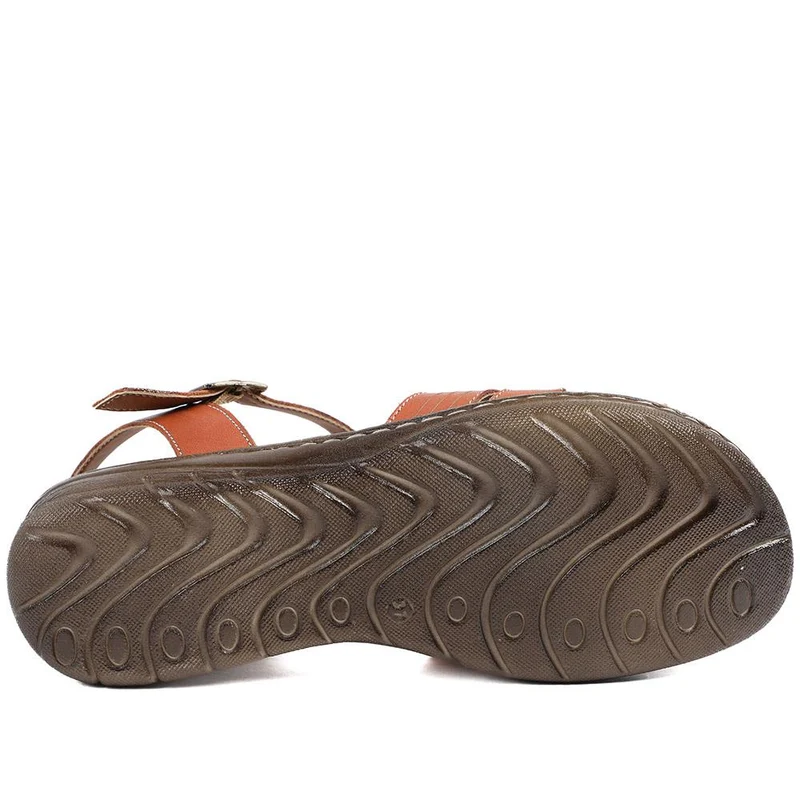 Leather Buckle Fasten Casual Sandals - LUCK43005 / 329 417 - Tan
