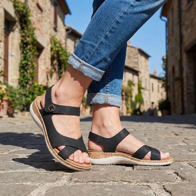 Wide Fit Adjustable Fit Cushioned Sandals - BAIZH43041 / 329 247 - Black