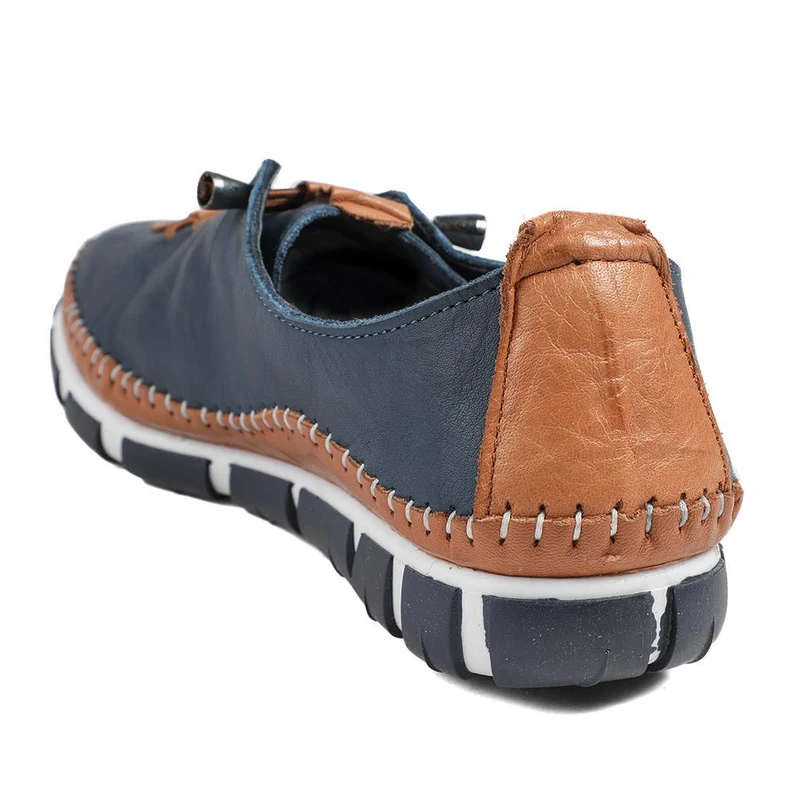 All Leather Lace Up Stitch Detail Shoes - GOKH43006 / 329 151 - Navy Tan