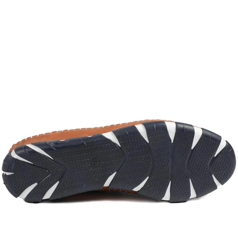 All Leather Lace Up Stitch Detail Shoes - GOKH43006 / 329 151 - Navy Tan