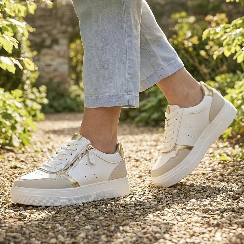 Wide-Fit Dual-Fasten Platform Trainers - BELWBINS41004 / 326 812 - White Multi