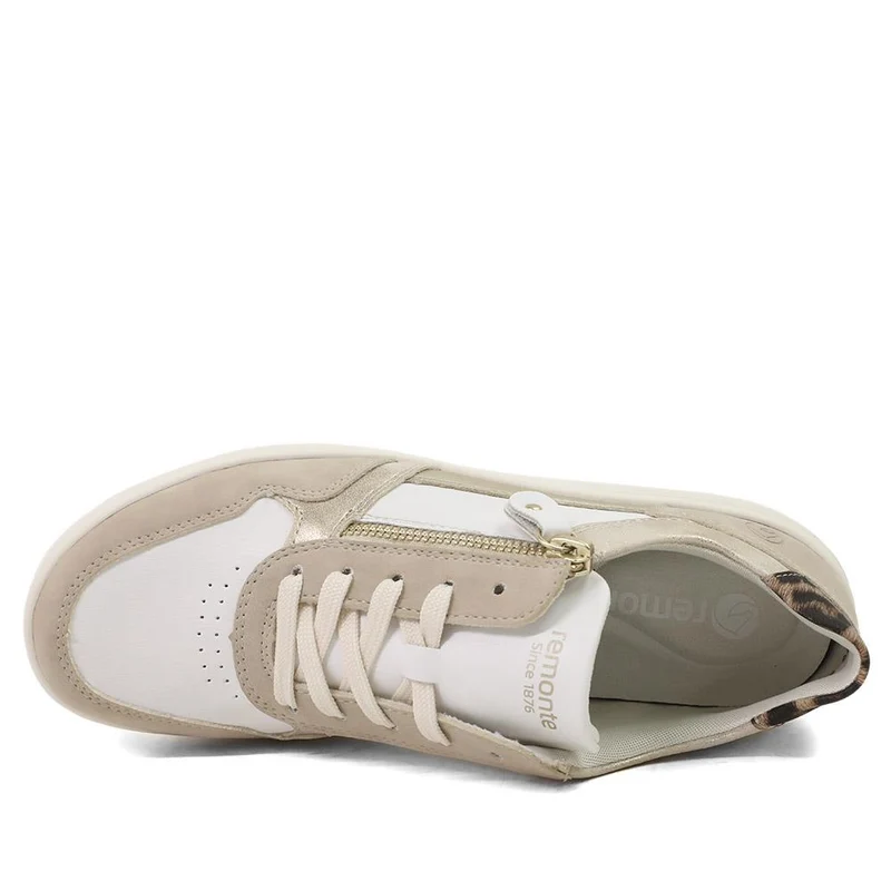 Remonte Shower Resistant Leather Zipped Trainers - DRS43509 / 328 689 - Beige Multi