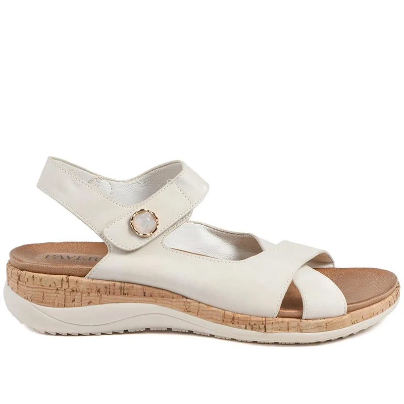 Wide Fit Adjustable Fit Cushioned Sandals - BAIZH43041 / 329 247 - Beige