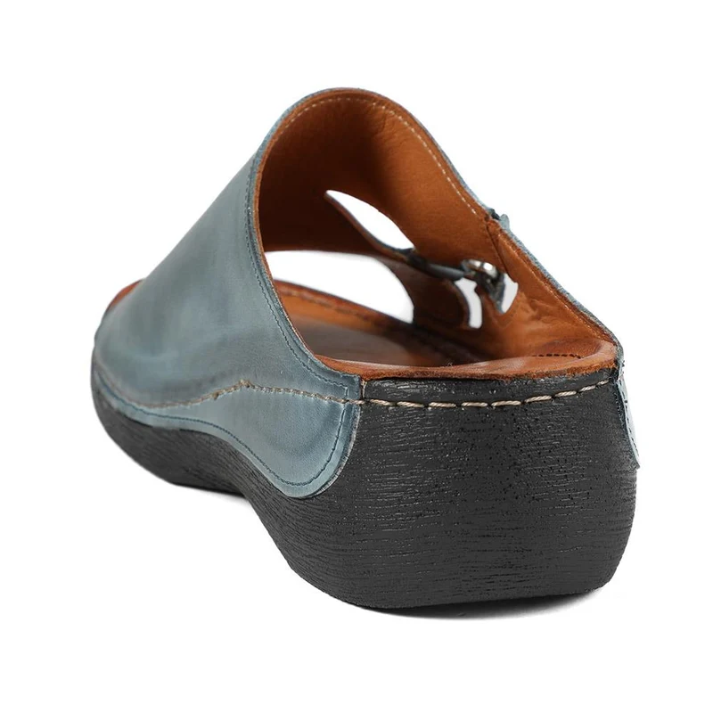Leather Wedge-Heeled Mules - KARY41002 / 327 473 - Denim